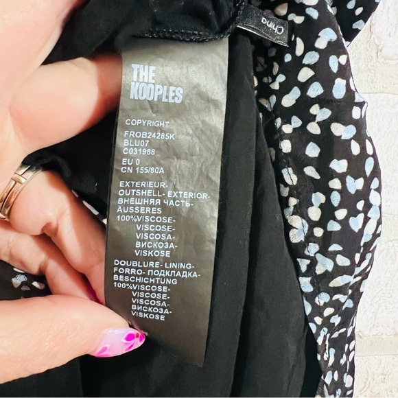 The Kooples Short Sleeve Wrap Patterned Mini Wrap Dress in Blue and Black Size 0 - Picture 10 of 12